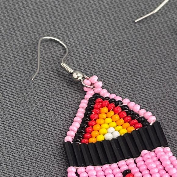 Tribal Earrings Seed Bead Handmade Multicolor Native American Boho Dangle 3” USA - Picture 12 of 15